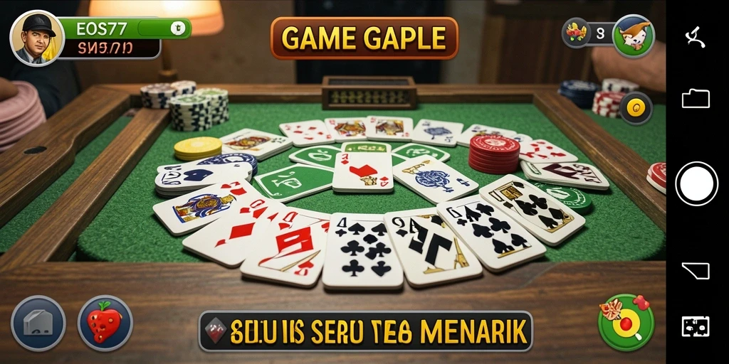 Gameplay seru EOS77 dengan tampilan Gaple yang menarik.