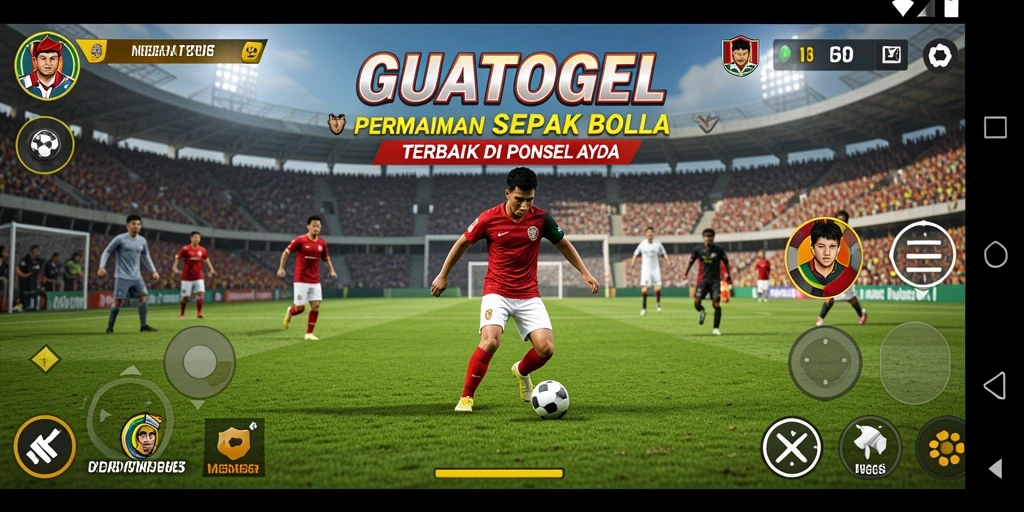Screenshot GUATOGEL menampilkan aksi seru di lapangan sepak bola.