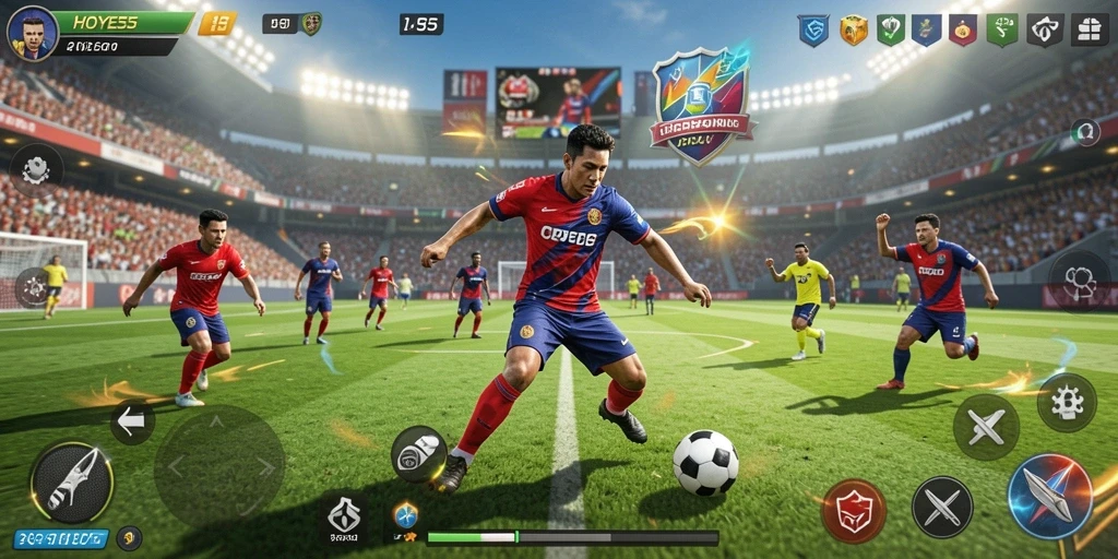 Tangkapan layar utama HOYE55 menampilkan aksi seru dalam gameplay olahraga.