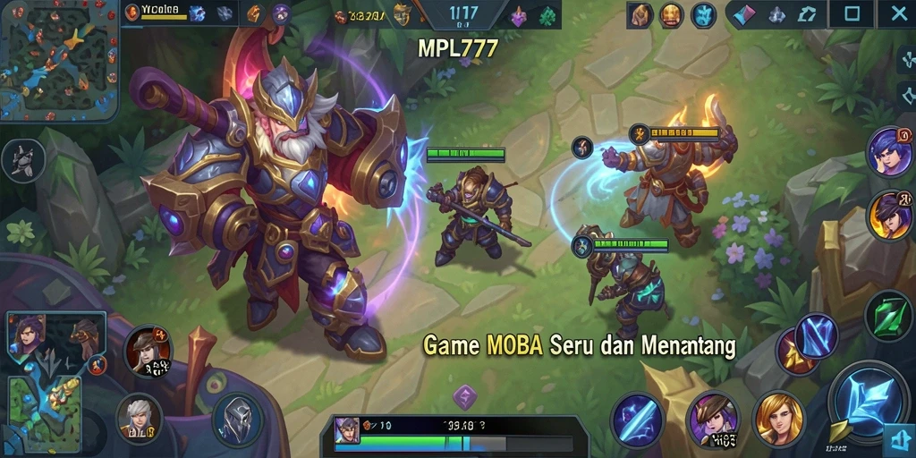 Screenshot gameplay MPL777 menampilkan aksi pertempuran seru di arena MOBA.