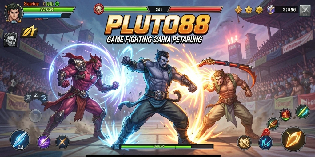 Tampilan layar pertarungan intens dalam PLUTO88.