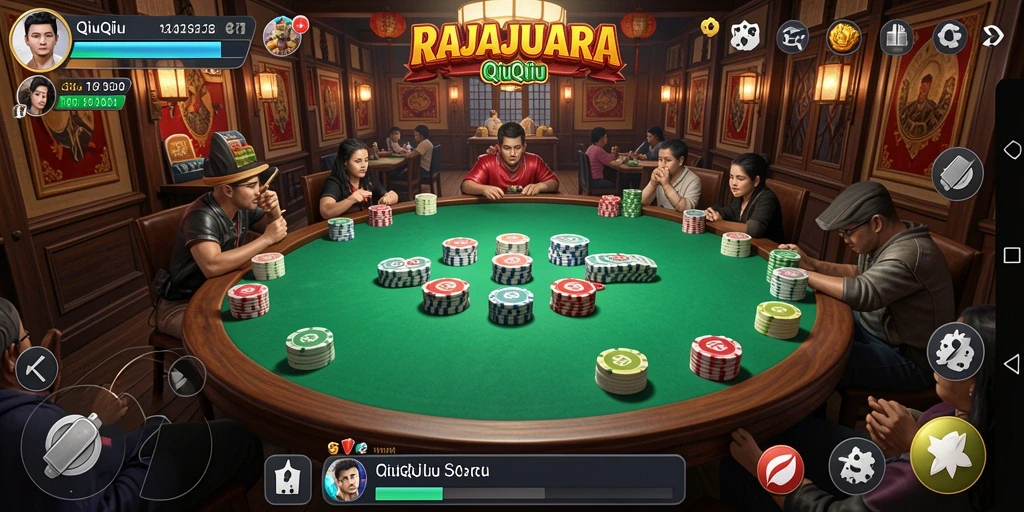 Tampilan gameplay seru RAJAJUARA saat memainkan QiuQiu.