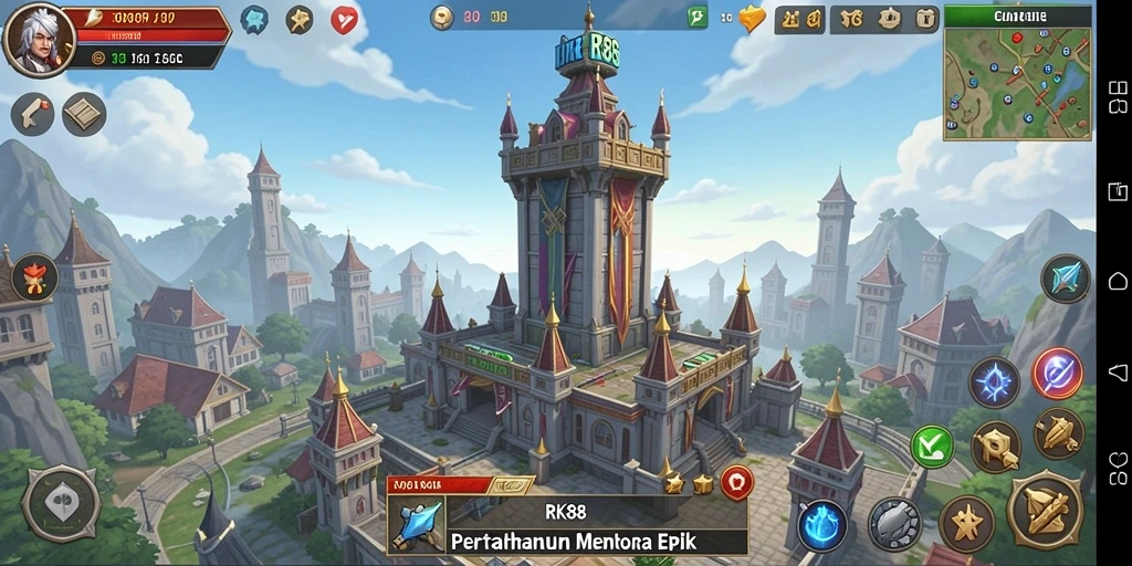 Screenshot RK88 menampilkan aksi pertahanan menara yang intens.